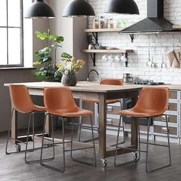 DUMOS 26 Inch Counter Height Bar Stools Set of 4, Modern Faux Leather High Barstools with Back and Metal Leg, Bar Chairs for Kitchen lsland, Brown