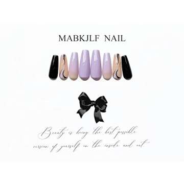 Press on Nails Long Coffin French Tip Fake Nails Purple and Black Full Cover False Nails with Designs Swir Gradient Acrylic Nails Artificial Nails for Women Girls 24 Pcs