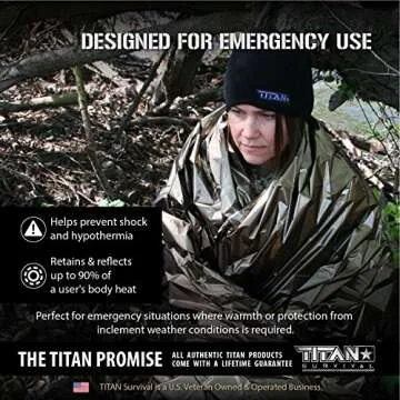 TITAN Survival Mylar Survival Blankets 5 Pack 52” x 82” - 90% Heat Retention & Waterproof Design...