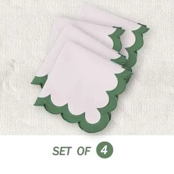 MIKI WELL Cloth Napkins Set of 4 Cotton,18"X18" Washable Napkins for Potluck Party Wedding Table Decoration (Beige with Green Trim)