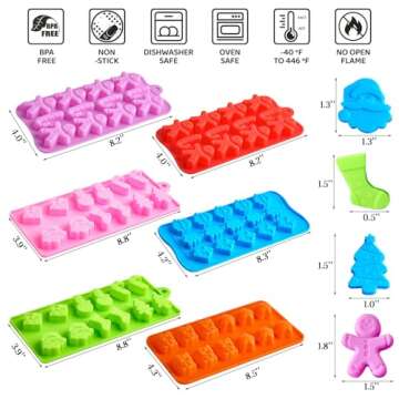 CLUEWR Christmas Silicone Chocolate Candy Molds, Set of 6 Santa Claus Tree Snowman Gingerbread Man M...