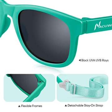 NACUWA Baby Sunglasses - 100% UV Proof Sunglasses for Baby, Toddler, Kids - Ages 0-2 Years - Case and Pouch included