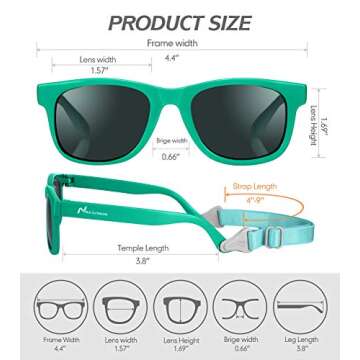 NACUWA Baby Sunglasses - 100% UV Proof Sunglasses for Baby, Toddler, Kids - Ages 0-2 Years - Case and Pouch included