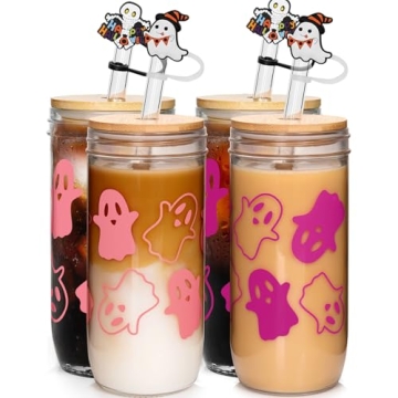 ANOTION Stylish Halloween Cups with Lids and Straws