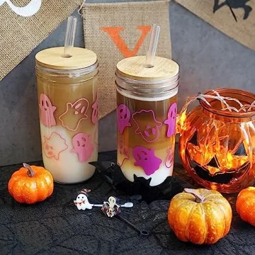 ANOTION Stylish Halloween Cups with Lids and Straws