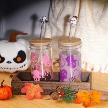 ANOTION Stylish Halloween Cups with Lids and Straws
