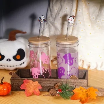 ANOTION Stylish Halloween Cups with Lids and Straws