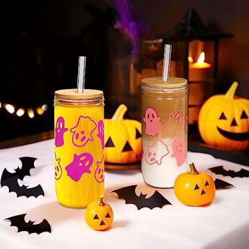 ANOTION Stylish Halloween Cups with Lids and Straws