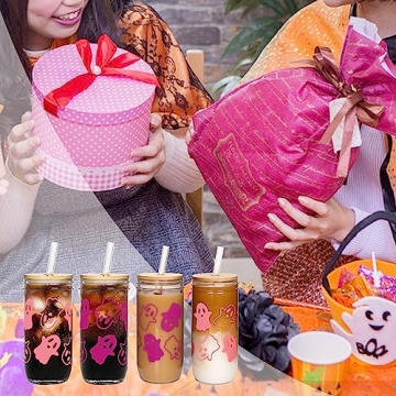 ANOTION Stylish Halloween Cups with Lids and Straws