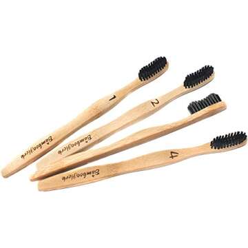 Natural Bamboo Charcoal Infused Toothbrush with BPA Free Nylon Bristles, Individually Numbered - Eco-Friendly- Sustainable & 100% Natural Organic Biodegradable - Pack Of 4