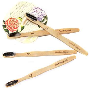 Natural Bamboo Charcoal Infused Toothbrush with BPA Free Nylon Bristles, Individually Numbered - Eco-Friendly- Sustainable & 100% Natural Organic Biodegradable - Pack Of 4