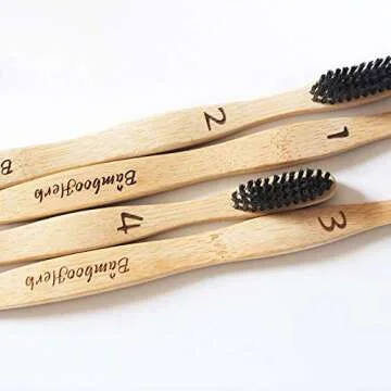 Natural Bamboo Charcoal Infused Toothbrush with BPA Free Nylon Bristles, Individually Numbered - Eco-Friendly- Sustainable & 100% Natural Organic Biodegradable - Pack Of 4