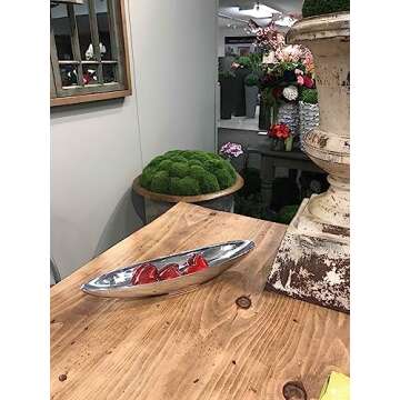 Modern Day Accents Barco Short Boat, Silver, Aluminum, Popular, Bowl, Tray, Tabletop, Centerpiece, Modern, Accent, Accessory, Décor, Home, Office, Filler, Glam, 20” x 4.5” x 3