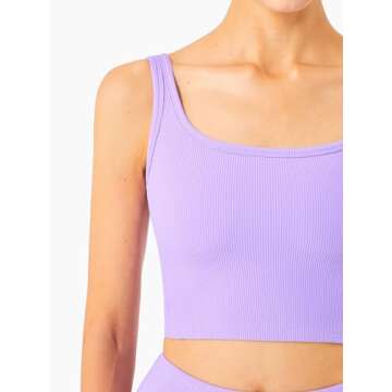 Chilylori Women's Seamless Sports Bra Workout Crop Top Ribbed Padded Longline Wirefree Medium Support Tank Tops Fitness Bras Top Workout Tops for Women Sports Bra Purple M