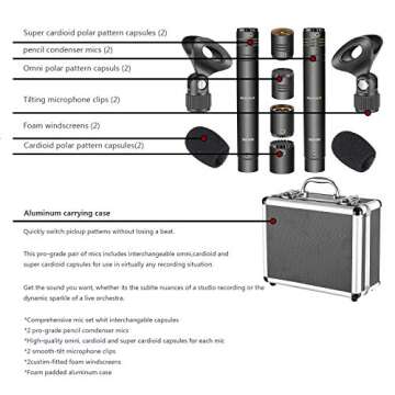 Neewer 2-Pack Pencil Stick Condenser Mic with Interchangeable Omni Cardioid and Super Cardioid Capsules Foam Windscreens Mic Clip and Carrying Case for Acoustic Woodwind Instruments