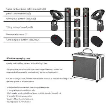 Neewer 2-Pack Pencil Stick Condenser Mic with Interchangeable Omni Cardioid and Super Cardioid Capsules Foam Windscreens Mic Clip and Carrying Case for Acoustic Woodwind Instruments