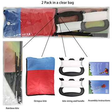 2 Pack Kites - Large Rainbow Kite and Red Mollusc Octopus with Long Colorful Tail for Children Outdo...