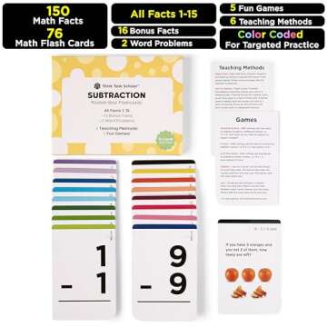 Think Tank Scholar Subtraction Flash Cards - 150 Facts 1-12 - (Award Winning) Math Flashcards for Kids Ages 4-8 in Kindergarten, 1st, 2nd, 3rd, 4th Grade & Homeschool - 6 Teaching Methods & 5 Games