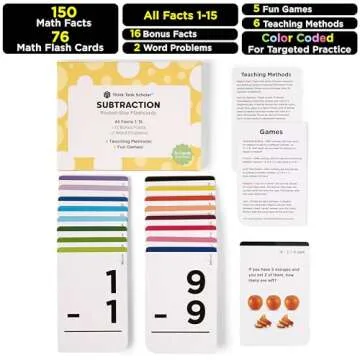 Think Tank Scholar Subtraction Flash Cards - 150 Facts 1-12 - (Award Winning) Math Flashcards for Kids Ages 4-8 in Kindergarten, 1st, 2nd, 3rd, 4th Grade & Homeschool - 6 Teaching Methods & 5 Games