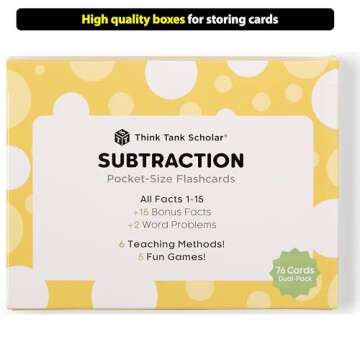 Think Tank Scholar Subtraction Flash Cards - 150 Facts 1-12 - (Award Winning) Math Flashcards for Kids Ages 4-8 in Kindergarten, 1st, 2nd, 3rd, 4th Grade & Homeschool - 6 Teaching Methods & 5 Games