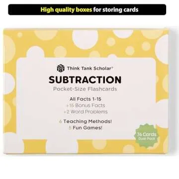 Think Tank Scholar Subtraction Flash Cards - 150 Facts 1-12 - (Award Winning) Math Flashcards for Kids Ages 4-8 in Kindergarten, 1st, 2nd, 3rd, 4th Grade & Homeschool - 6 Teaching Methods & 5 Games