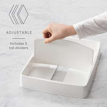 YouCopia StoraLid Food Container Lid Organizer, Tall Dividers, BPA-Free Adjustable Plastic Lid Storage for Kitchen Cabinet and Drawer Organization, White