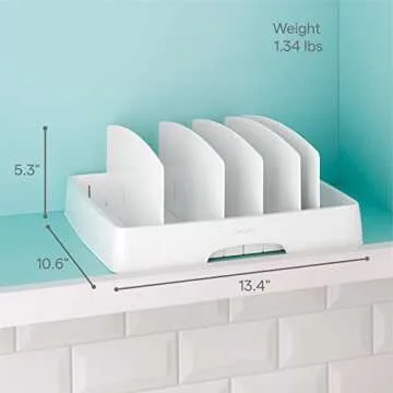 YouCopia StoraLid Food Container Lid Organizer, Tall Dividers, BPA-Free Adjustable Plastic Lid Storage for Kitchen Cabinet and Drawer Organization, White