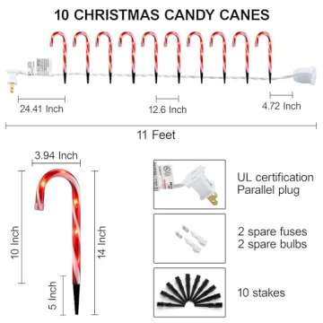 Candy Cane Lights - 10 Pack Candy Cane Pathway Lights for Christmas Decor