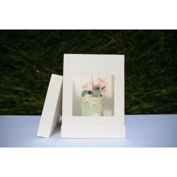 Olbaa Premium 10x10x14 White Square Boxes with Transparent Window - Wedding Cake Boxes - Sturdy & Ta...
