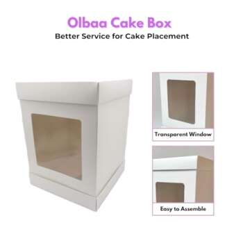 Olbaa Premium 10x10x14 White Square Boxes with Transparent Window - Wedding Cake Boxes - Sturdy & Tall Cake Containers - Multi-Layer Cake Carrier - Pack of 10