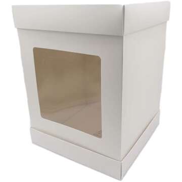Olbaa Premium 10x10x14 White Square Boxes with Transparent Window - Wedding Cake Boxes - Sturdy & Tall Cake Containers - Multi-Layer Cake Carrier - Pack of 10
