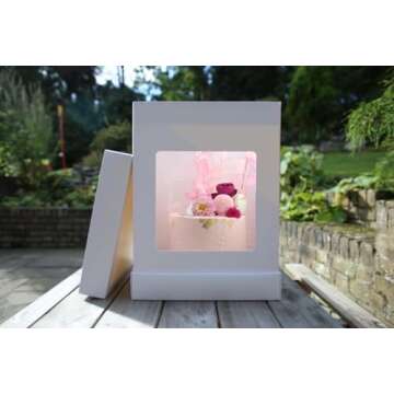 Olbaa Premium 10x10x14 White Square Boxes with Transparent Window - Wedding Cake Boxes - Sturdy & Tall Cake Containers - Multi-Layer Cake Carrier - Pack of 10