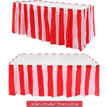 Vibrant Red and White Striped Table Skirts for Parties