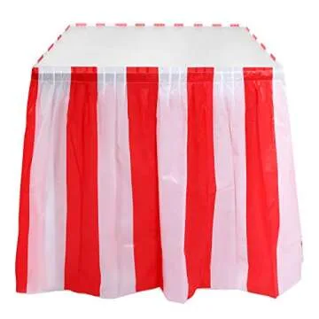 Vibrant Red and White Striped Table Skirts for Parties