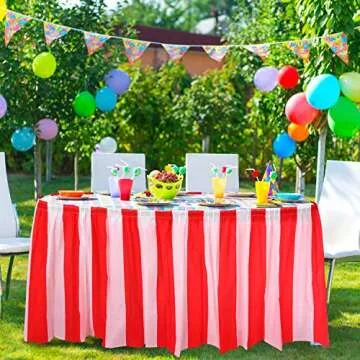 Vibrant Red and White Striped Table Skirts for Parties
