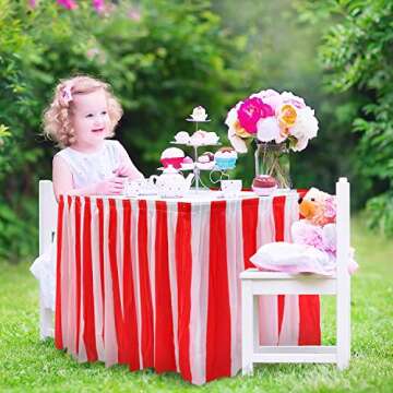 Vibrant Red and White Striped Table Skirts for Parties