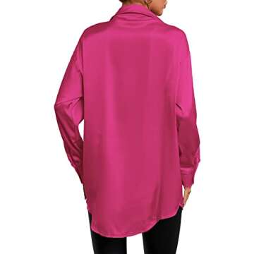LYANER Women's Satin Silk Button Down Long Sleeve Blouse Shirt Top in Rose