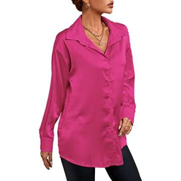 LYANER Women's Satin Silk V Neck Blouse - Elegant Design