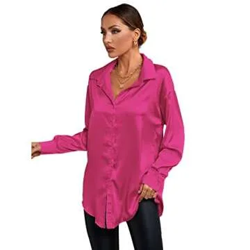 LYANER Women's Satin Silk V Neck Blouse - Elegant Design