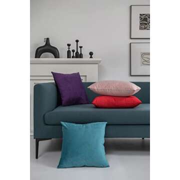 DEZENE 18x18 Throw Pillow Cases Purple: 2 Pack Cozy Soft Velvet Square Decorative Pillow Covers for Farmhouse Home Decor
