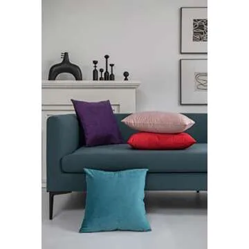 DEZENE 18x18 Throw Pillow Cases Purple: 2 Pack Cozy Soft Velvet Square Decorative Pillow Covers for Farmhouse Home Decor