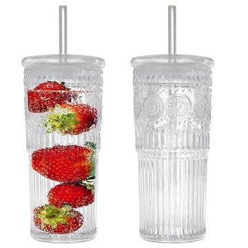 Bandesun 24oz All Glass Tumbler with Lids and Straws