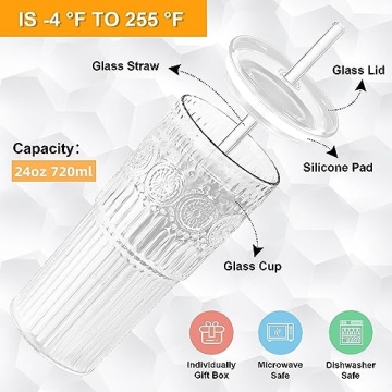 Bandesun 24oz All Glass Tumbler with Lids and Straws