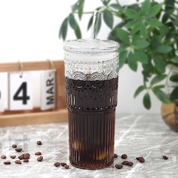 Bandesun 24oz All Glass Tumbler with Lids and Straws