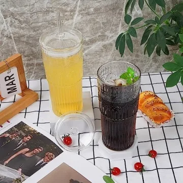 Bandesun 24oz All Glass Tumbler with Lids and Straws