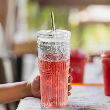 Bandesun 24oz All Glass Tumbler with Lids and Straws