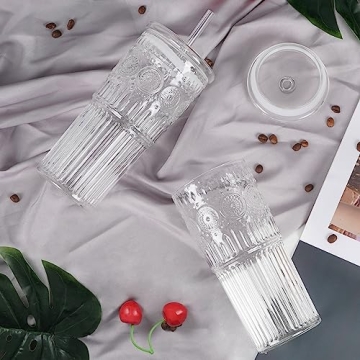 Bandesun 24oz All Glass Tumbler with Lids and Straws