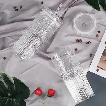 Bandesun 24oz All Glass Tumbler with Lids and Straws