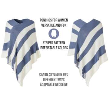 Ferand Women's Striped Poncho Sweater Cozy Knit Fringe Shawl Wraps for Fall Winter
