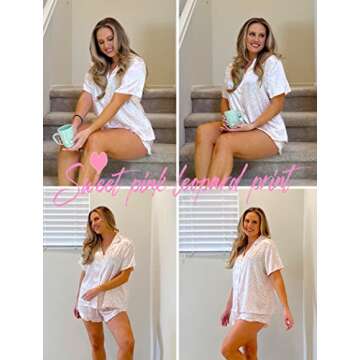 HOTOUCH Womens Silky Satin Pajamas Set Short Sleeve Sleepwear Two Piece With Ruffle Trim Pink Leopard, Medium